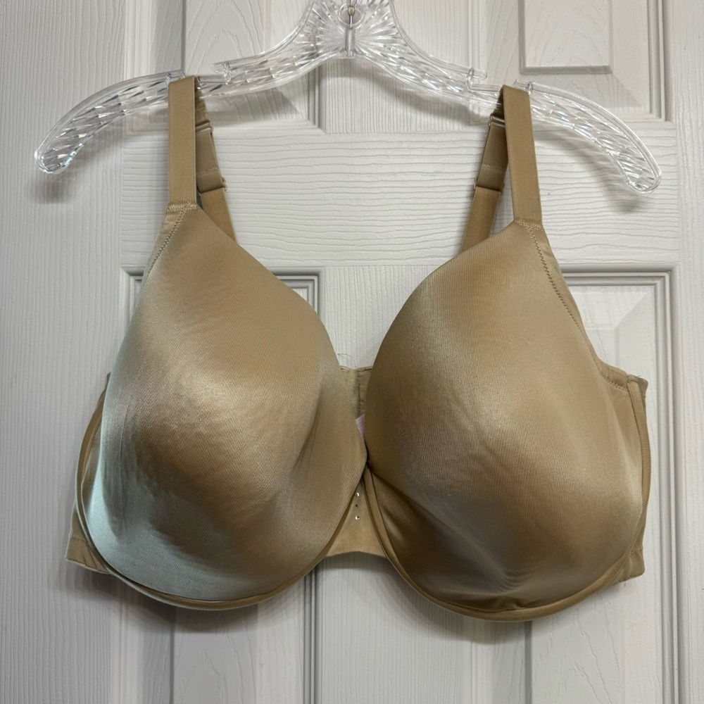 Cacique Lightly Lined Plunge Bra 42F Tan Nude Underwire Plus Size Big Busted